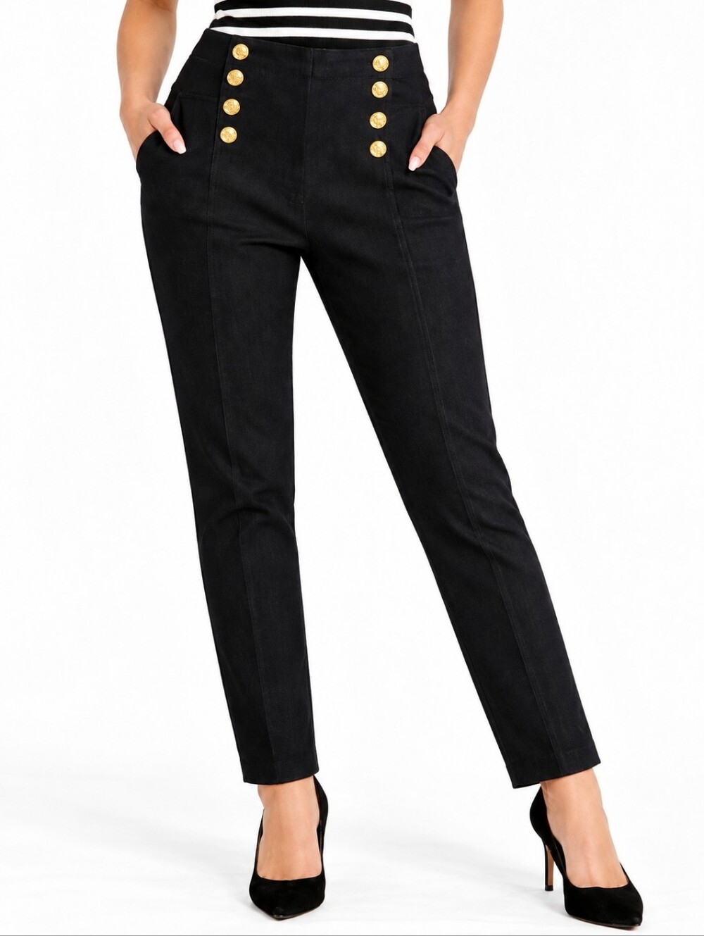 J. McLaughlin Hastings Black Sailor Pants High Rise Gold Lion Buttons